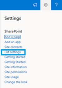 Browsing to the list settings in SharePoint Online.