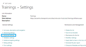 The Advanced Settings of the SharePoint Online list.