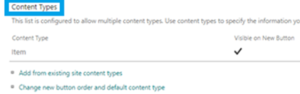The content types screen selection in Microsoft SharePoint Online.