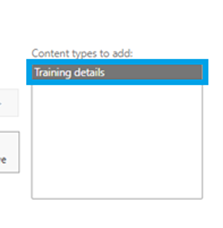 A content type selected in the list of a SharePoint site.