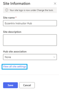 Site information screen in Microsoft 365 SharePoint Online.