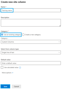 Creating a new site column in SharePoint Online.