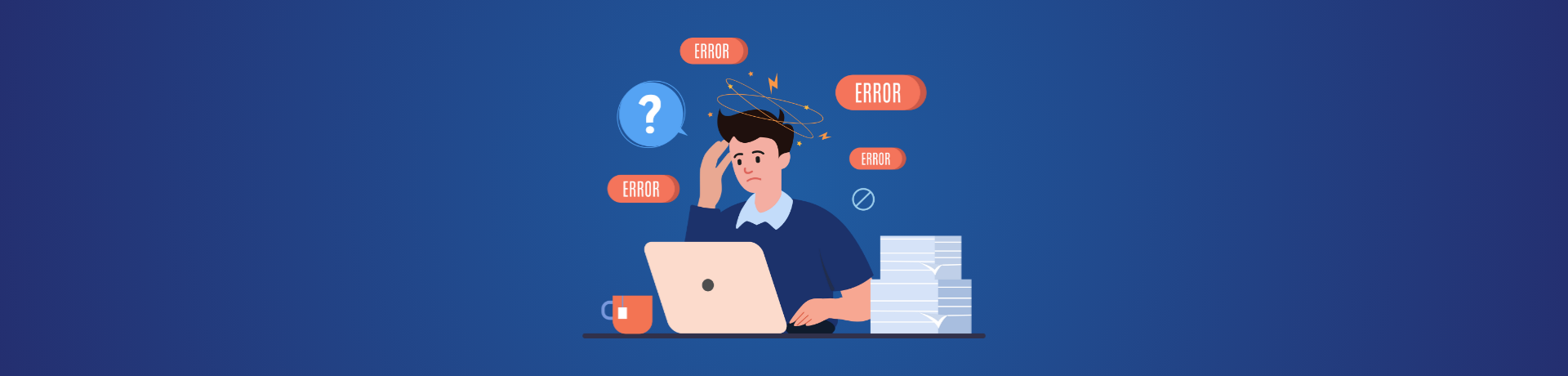 An illustration of a computer professional facing issues with computer virtualization - Eccentrix
