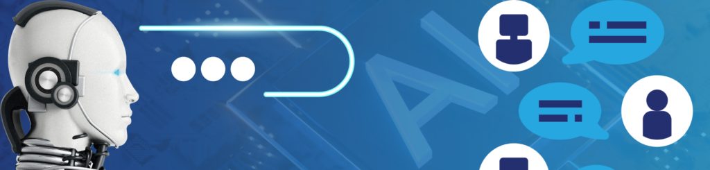 An illustration of a computer bot with AI referring to Power Virtual Agents - Eccentrix
